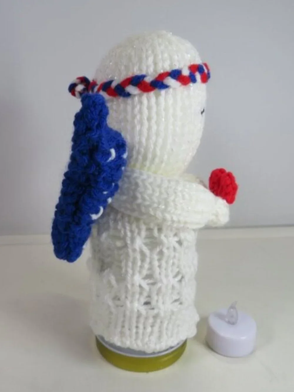 Handmade Patriotic Crochet Angel Basket Lighted Mason Jar Memorial Home Nursery